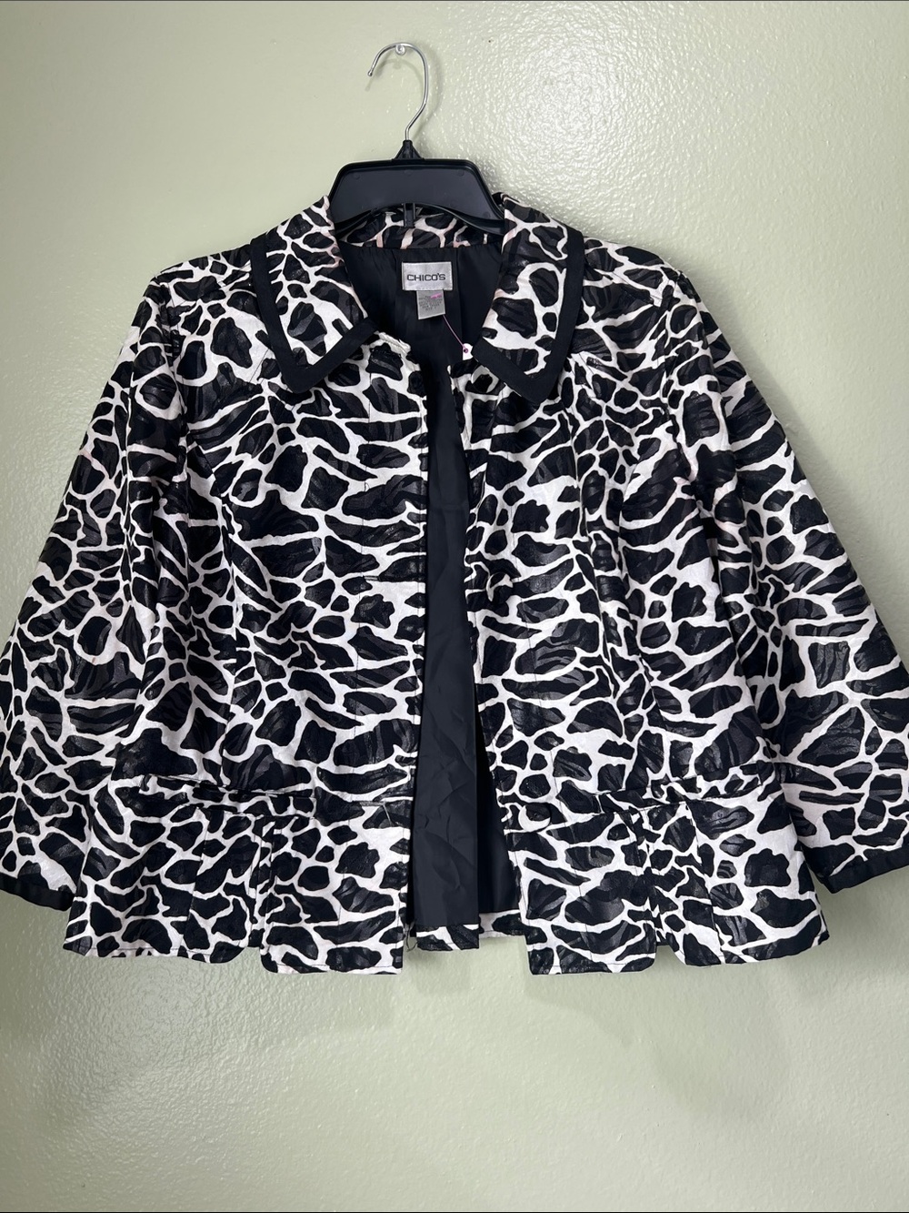 Chico's Black and White Animal-Print Cropped Blazer